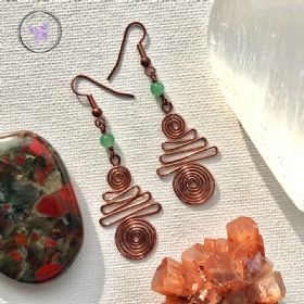 Green Aventurine Copper Xmas Tree Earrings